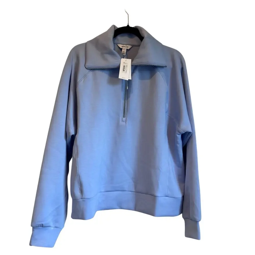 Spanx Air Essentials Half Zip Sweatshirt Long Sleeves Hydrangea Blue Size 1X NWT - Picture 13 of 14